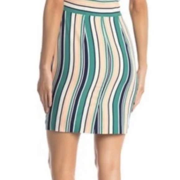 NWT J.O.A. One-Shoulder Dress with Green and Cream Stripes - Picture 2 of 7